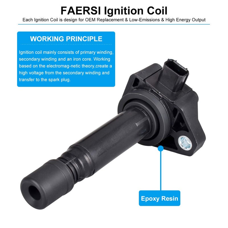 FAERSI Ignition Coils Pack 4 Set Replacement for 2006 2007 2008 2009 2010 2011 Honda Civic L4 1.8L, UF582 C1580 5C16371788393 RNAA01 IC662 - Image 5